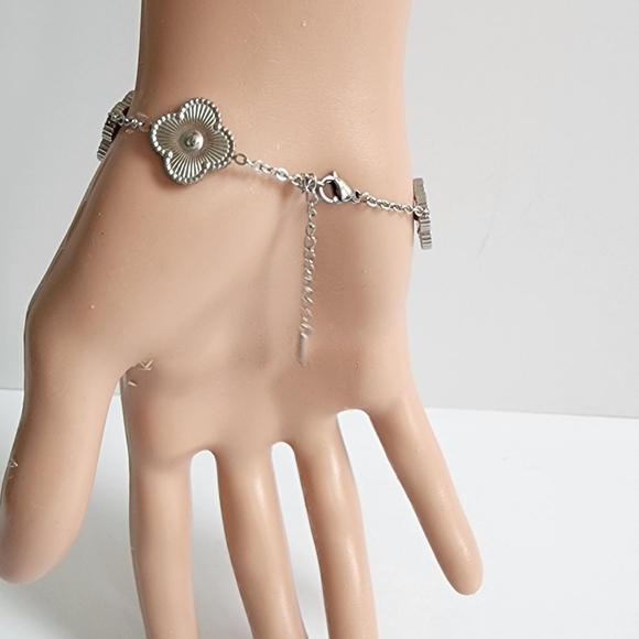 BRACELET SILVER STAINLESS STEEL CLOVER CHAIN NEW - Picture 8 of 10